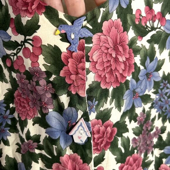 Carolart Design Vintage Teacher Dress Womens Size Medium Floral Cotton Jumper - Picture 3 of 8